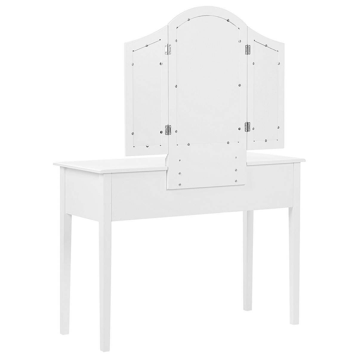 SCHMINKTISCH 3-teiliger Klappspiegel Hocker 5 Schubladen weiß Lumiere - Weiß, Holzwerkstoff (95/144/45cm) - Beliani