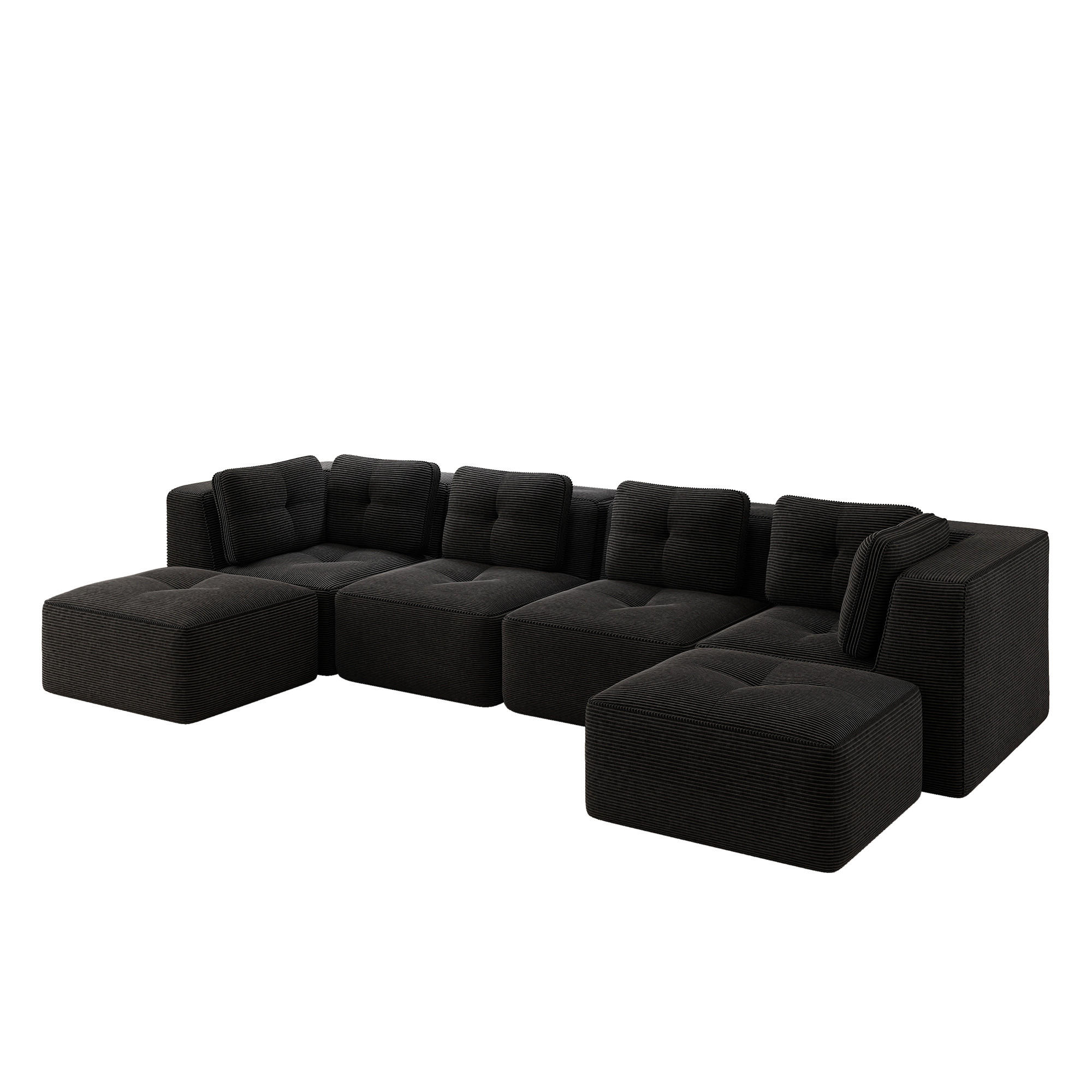 4-SITZER Sofa 386x177x69 cm aus Cordstoff rahmenlos modular mit 2 Ottomans, schwarz - Schwarz, Textil (177/69/386cm)
