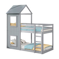HAUSBETT 90/200 cm Grau aus Kiefer massiv mit Leiter und Sicherheitsgeländer - Grau, Holzwerkstoff (90/200cm) - Flora Grace
