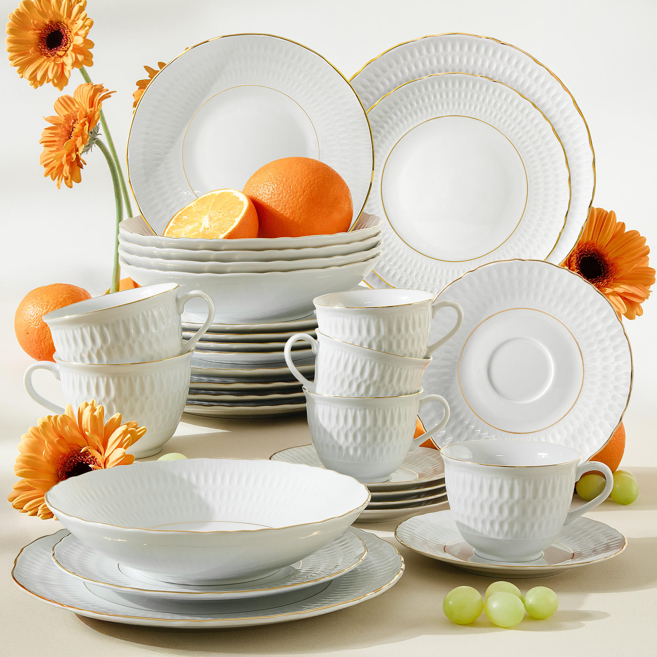 KOMBISERVICE 6 Personen CMIELOW SOFIA GOLDRAND 30-tlg aus Porzellan - Weiß, Keramik (26/9.5/26cm) - KONSIMO®
