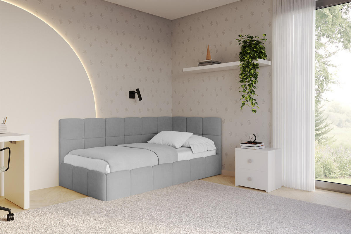 EINZELBETT Jugendbett mit Bettkasten Links, ohne Matratze - LIVY 100x200 Grau - Anthrazit, Holzwerkstoff/Textil (100/200cm) - ALTDECOR