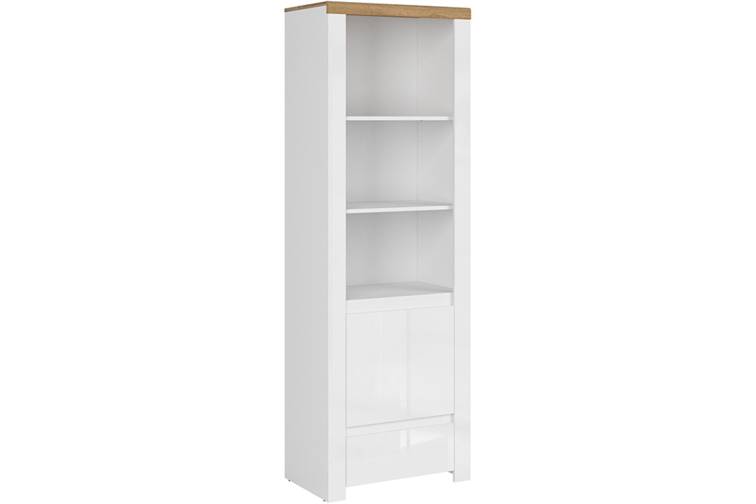 REGAL DAMINO mit Türen und Schublade, weiß - Eiche Wotan/Weiß, Holz (68/202/42cm) - KONSIMO®