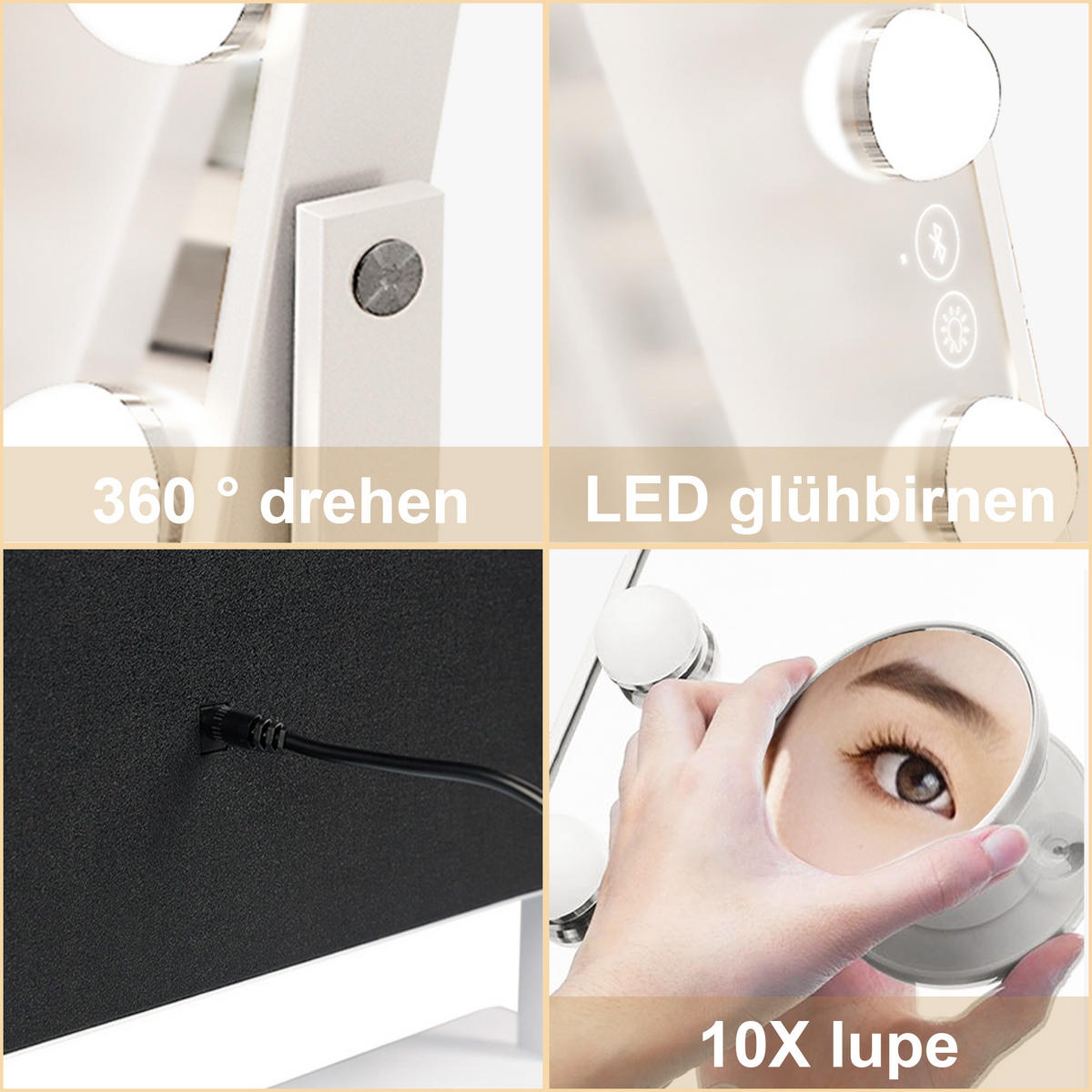 SCHMINKSPIEGEL mit LED-Beleuchtung weiß 25/30 cm - Weiß, Metall (25/30/3cm) - VANITII