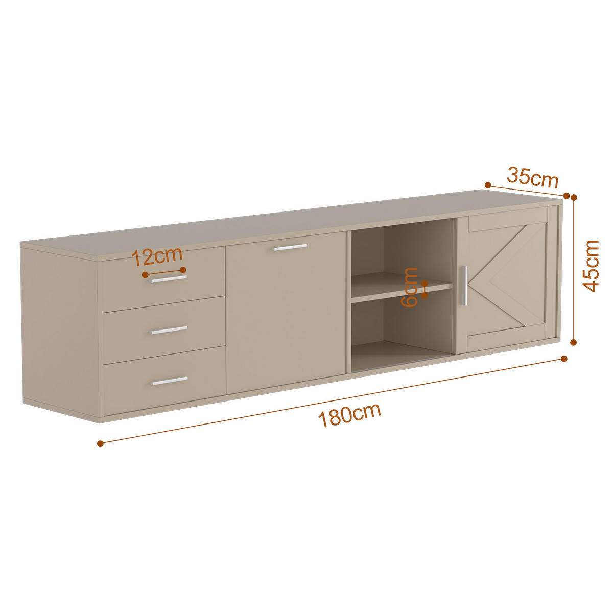 TV-SCHRANK in 180/45/35 cm - Kaschmir, Holzwerkstoff (180/45/35cm) - HOMAVO