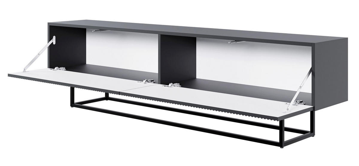 TV stolek Veldio bílý s černým kovovým rámem 175 cm - černá, kov/kompozitní dřevo (175/46.5/31.6cm) - Selsey