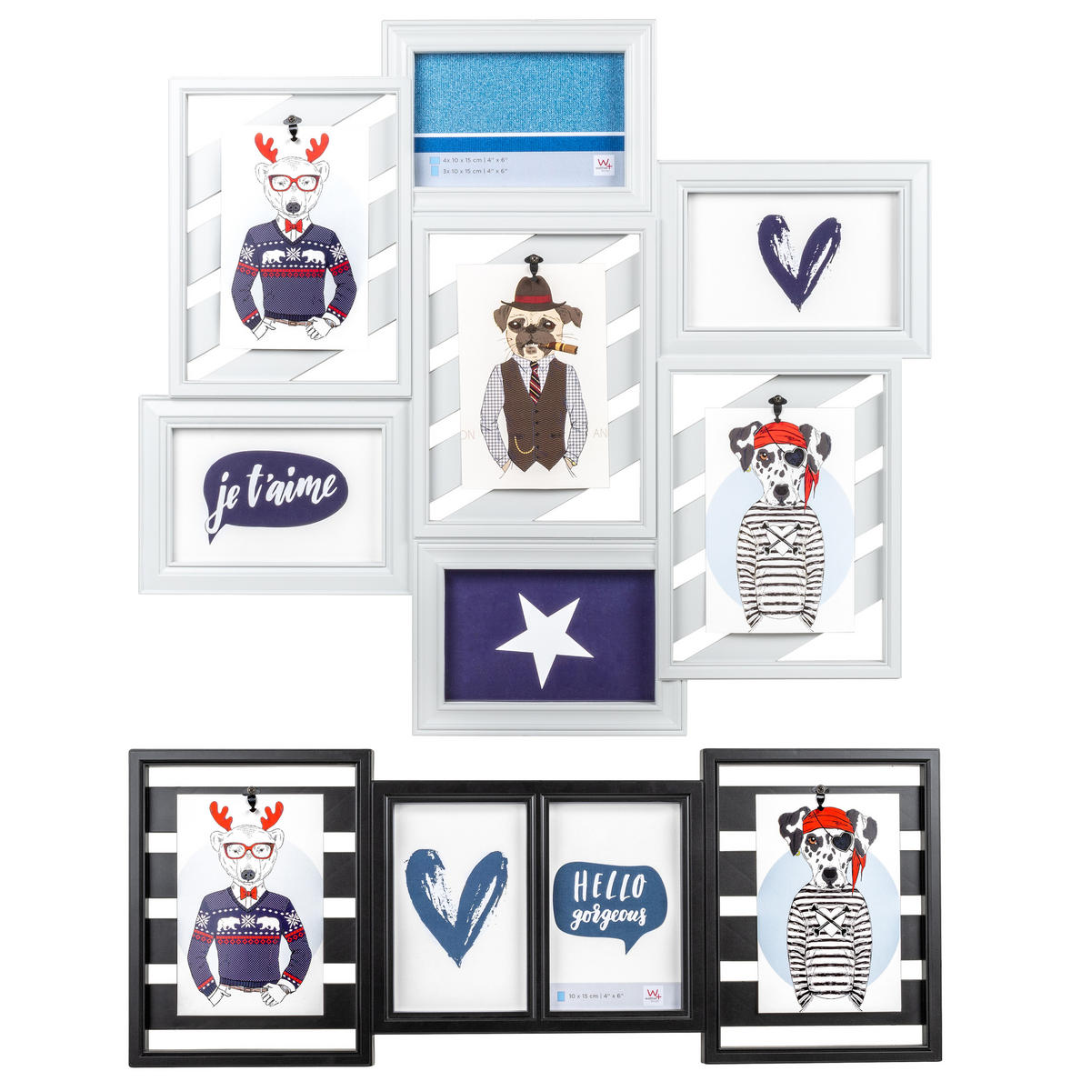 BILDERRAHMEN Mr. Gorgeous Galerierahmen für 4 Fotos, schwarz - Schwarz, Kunststoff (55/22/2cm) - walther design