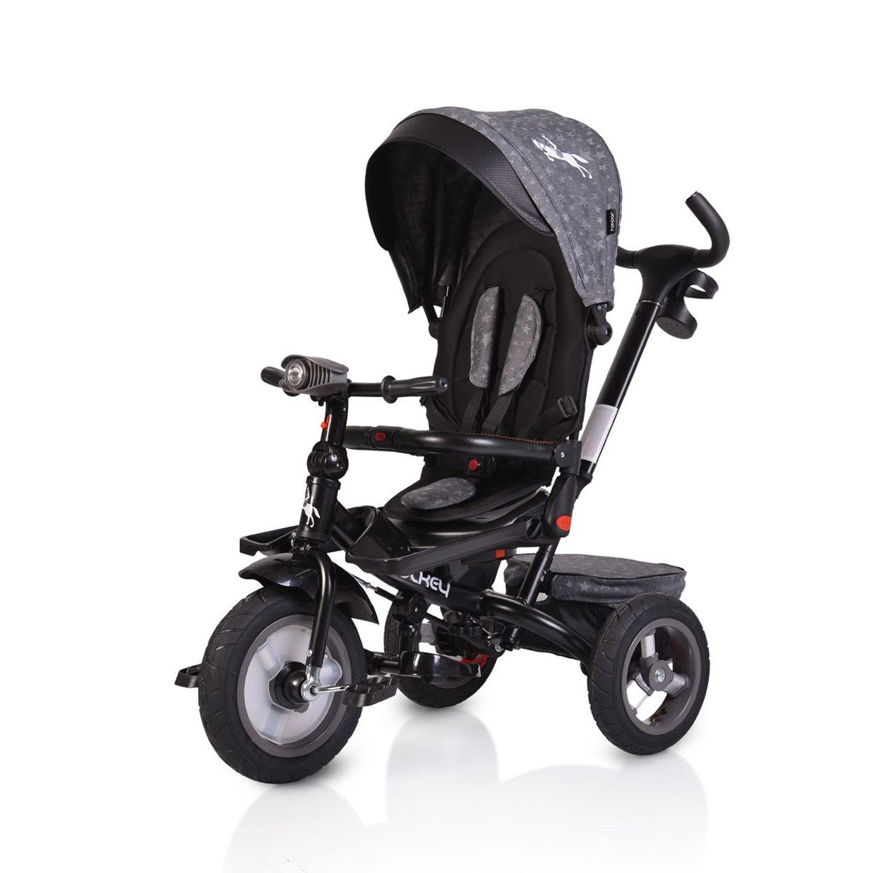 DREIRAD Jockey grau Gummireifen Musik Sitz drehbar Schubstange verstellbar - Grau, Metall (120/53.5/100cm)