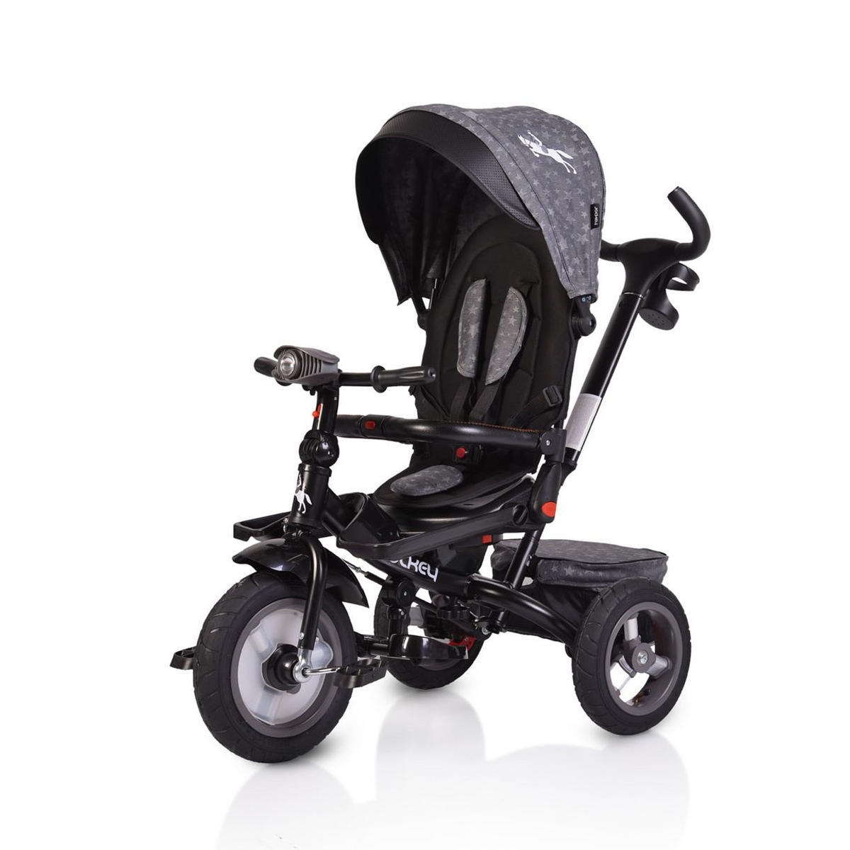 DREIRAD Jockey grau Gummireifen Musik Sitz drehbar Schubstange verstellbar - Grau, Metall (120/53.5/100cm)