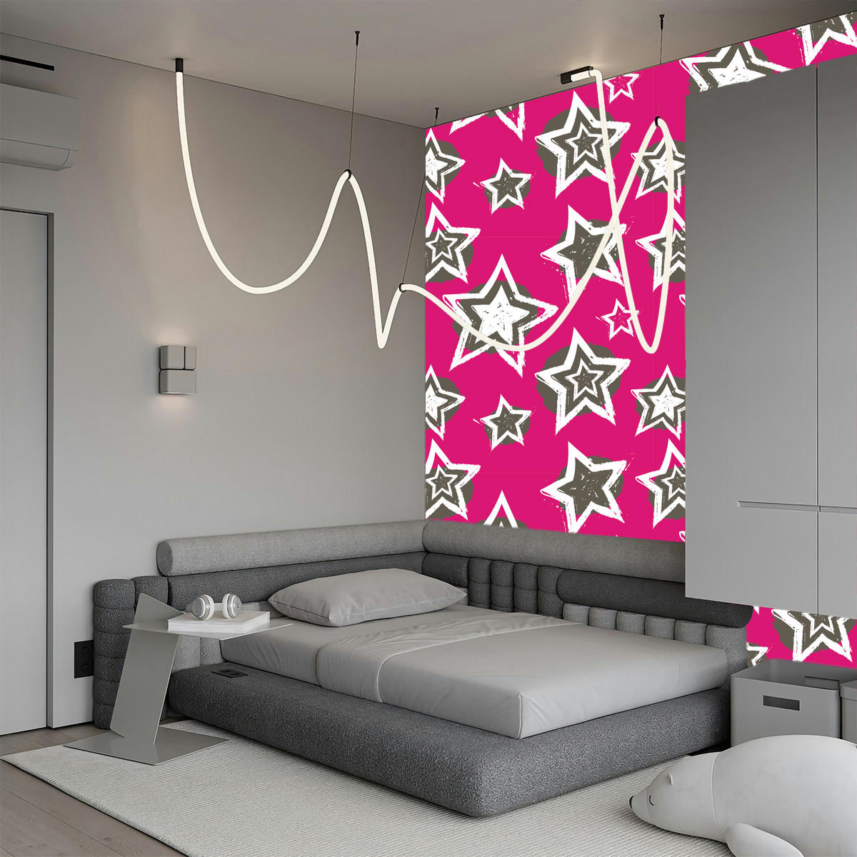 VLIESTAPETE Rock-Sterne im Comic-Stil – Pink, Schwarz, Weiß – 50x1000 cm - Pink/Schwarz, Papier (50/1000cm) - Muralo