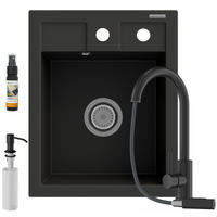 SPÜLBECKEN Best mit Batterie Siphon - Schwarz, Kunststoff/Stein (50/40/18cm) - Granitan