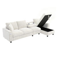 SOFA Beige L-Form Chenille Stauraum USB ausziehbar Tisch - Beige, Textil (137/84/280cm) - FLIEKS