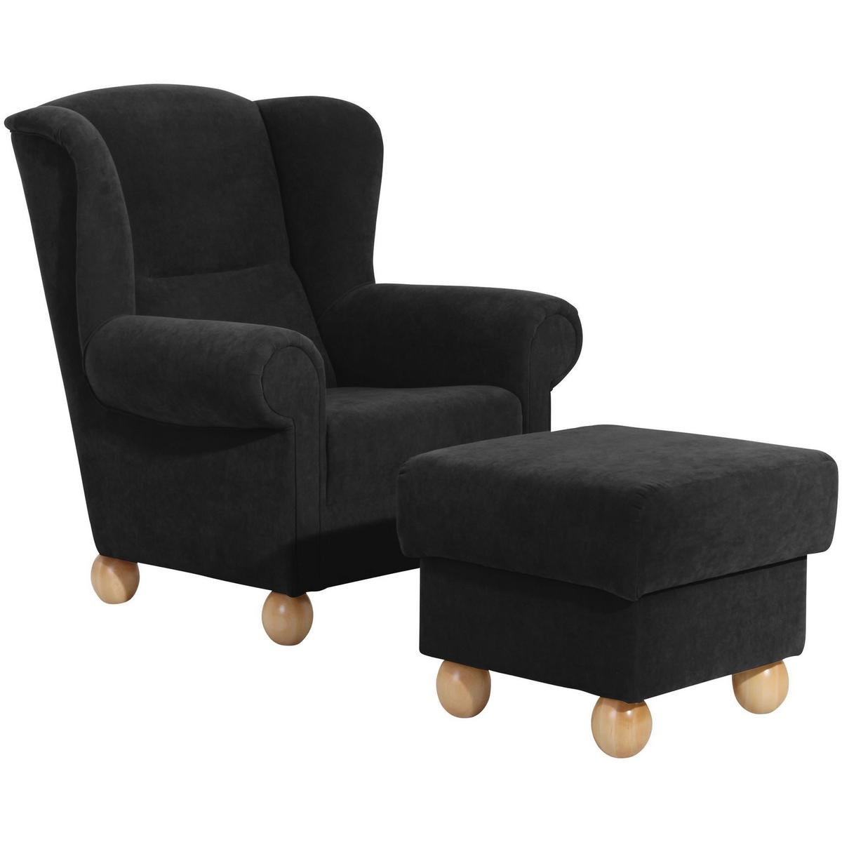 OHRENBACKENSESSEL Kasha Bezug Veloursstoff Buche natur / schwarz - Buchefarben/Schwarz, Kunststoff (93/103/87cm) - 58aufmkessel