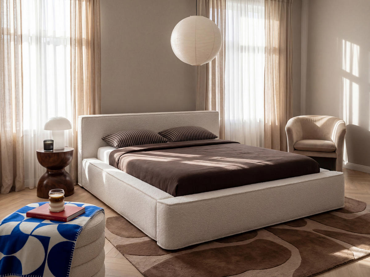 POLSTERBETT Tulu Hellbeige 180/200 cm Boucle mit Bettkasten - Beige, Textil/Metall (180/200cm) - wonello