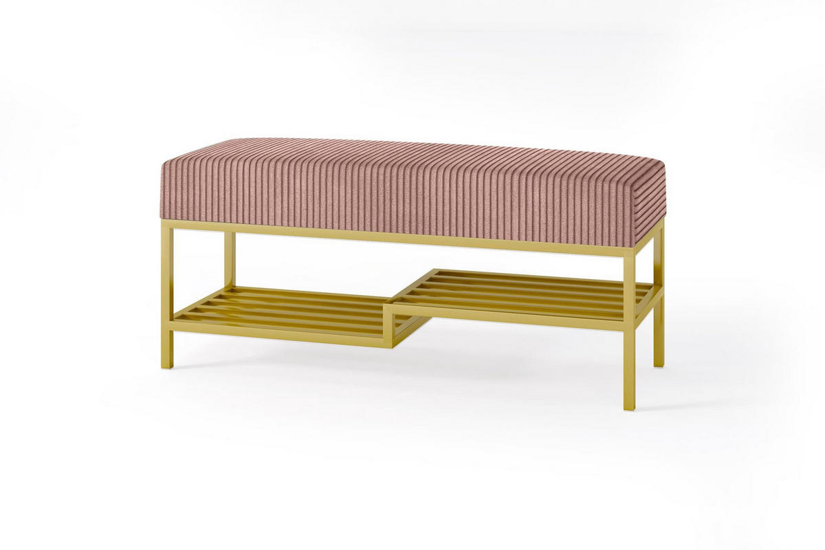 SITZBANK Mello 80 Rosa, Goldfarbene Beine, Cordstoff Bank mit Ablage - Goldfarben/Rosa, Holzwerkstoff/Textil (80/45/35cm) - Bettso