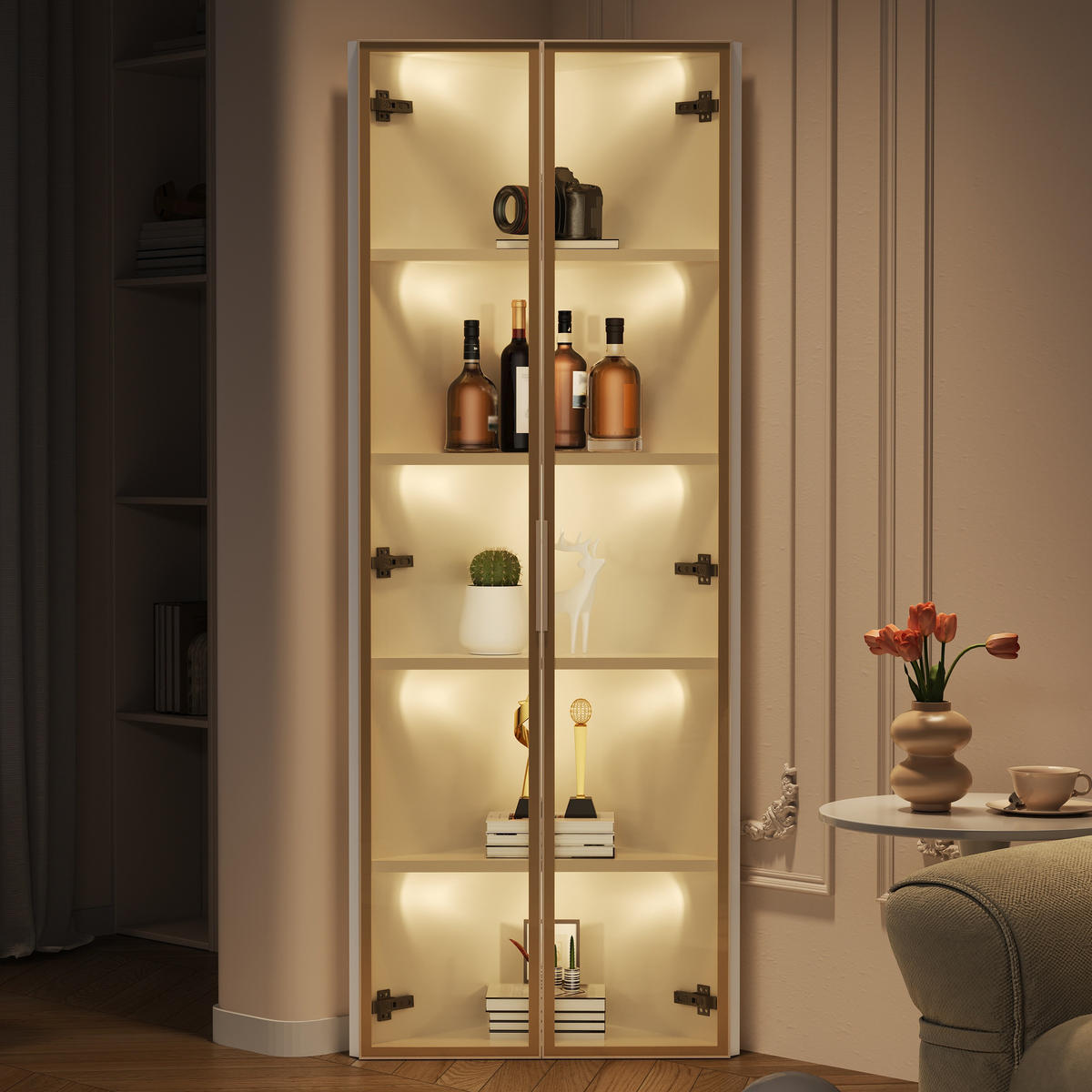 VITRINE 62cm Weiß Glas LED Eckvitrine modern - Weiß, Holzwerkstoff (62/160/35cm) - FLIEKS