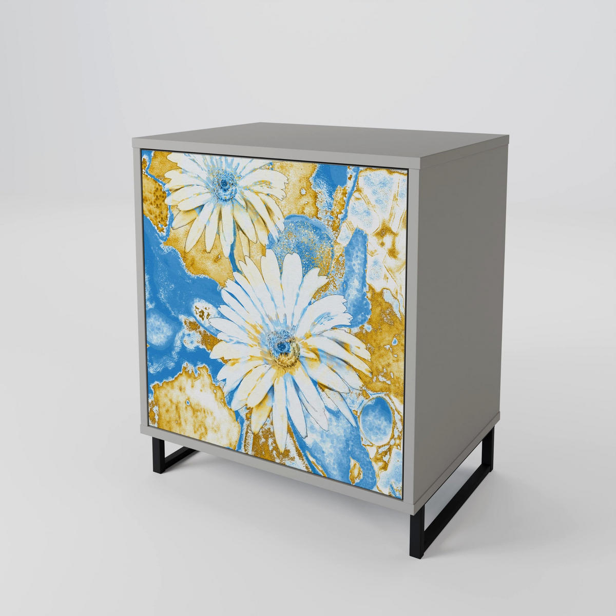 SIDEBOARD DAISY LUXE, Grau, 57,5x42x77,5 cm, Schräge Buchenholzfüße - Buchefarben/Multicolor, Holzwerkstoff/Buchenholz (57.5/77.5/42cm) - SpaceRebels