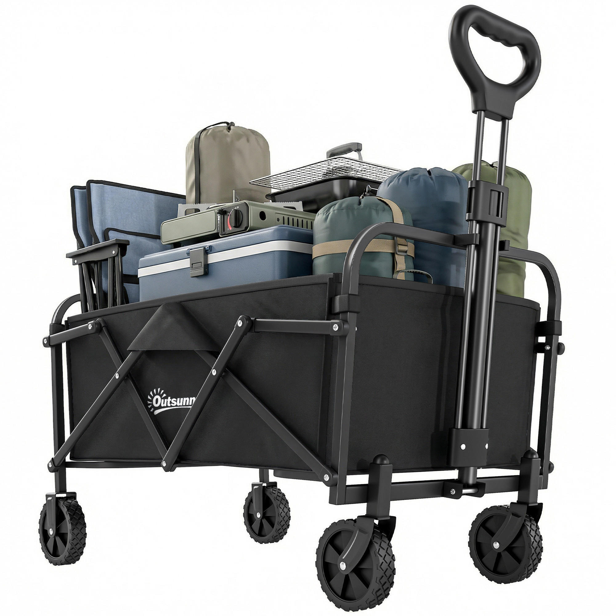 GARTENWAGEN DE-10548 faltbar, 66 L, verstellbarer Griff Schwarz - Schwarz, Metall (45/89/81cm) - ComfortXL