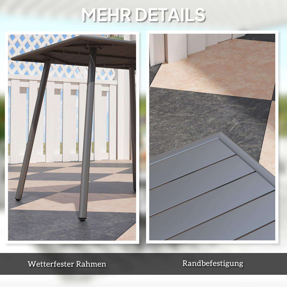 GARTENTISCH Stahl 80 x 80 x 74 cm - Grau, Metall (80/80/74cm) - Outsunny