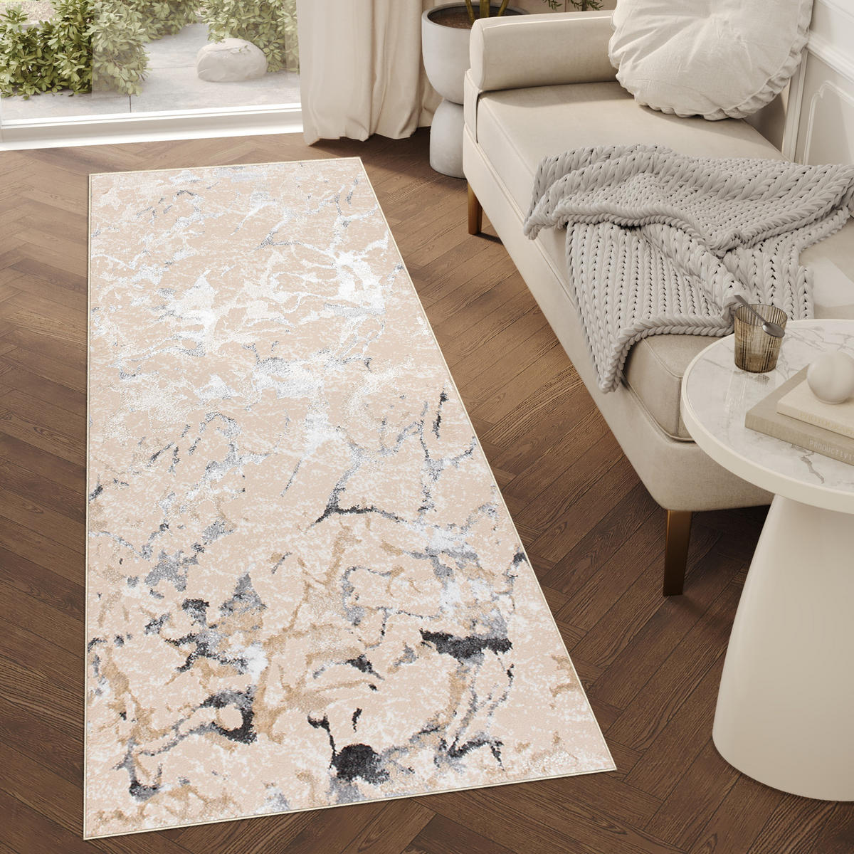 LÄUFER Crystal Hellgrau Marmor Optik 70/600 cm - Hellgrau, Textil (70/600cm) - Tapiso