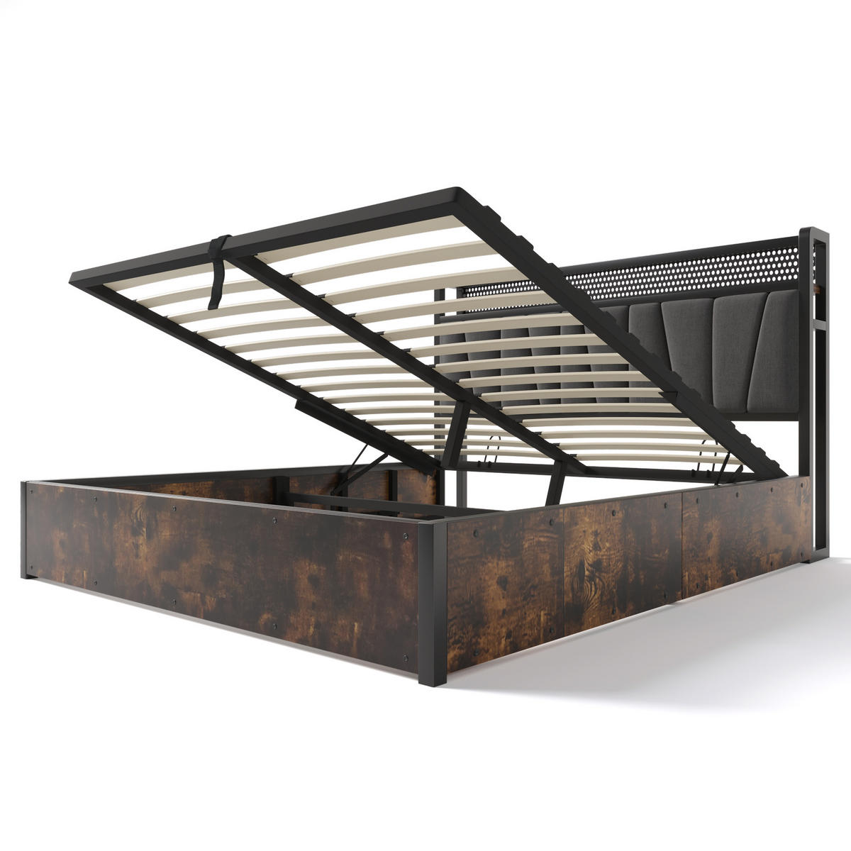 POLSTERBETT 140/200 cm Grau LED mit USB-Anschluss und App-Control - Grau, Textil (140/200cm) - OKWISH