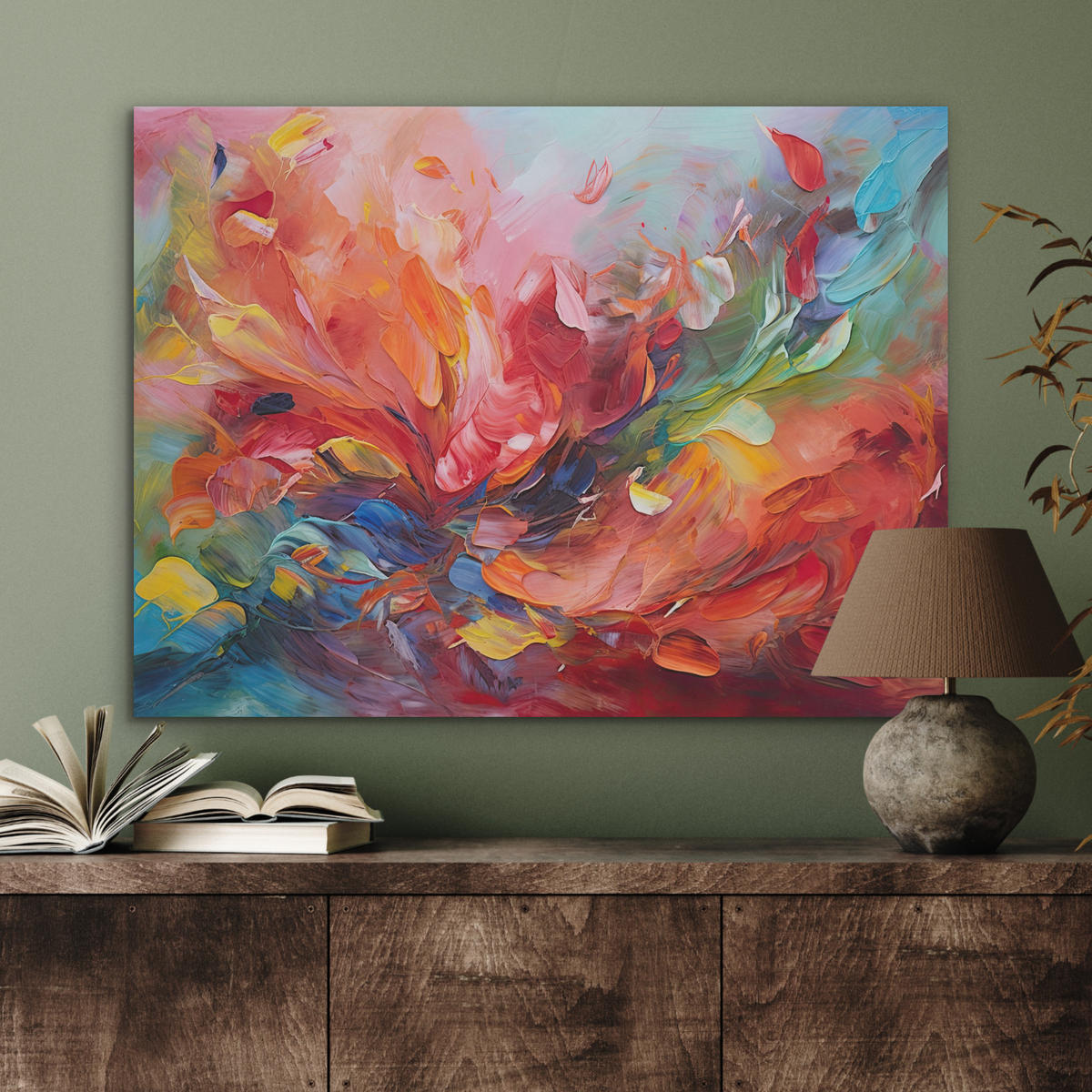 AKUSTIKBILD Ölgemälde - Kunst - Abstrakt - Farbenfroh Gemälde 80x60 cm - Altrosa, Textil (80/60/0.9cm) - MuchoWow