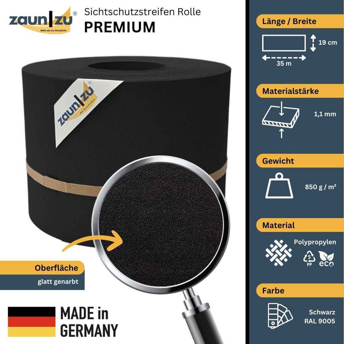 SICHTSCHUTZSTREIFEN PP für Doppelstabmatten Zaunblende Schwarz, 35m - Schwarz, Kunststoff (3500/19cm) - ZAUN|ZU