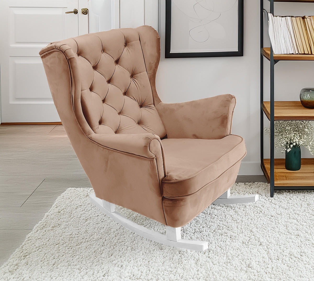 SCHAUKELSESSEL mit gepolstertem Sitz und Armlehnen, 102x81x95 cm, Cappuccino_29840 - Weiß/Sonoma Eiche, Holz/Textil (81/102/95cm) - DomoHome