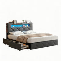 POLSTERBETT 140x200, jugendbett mit 4 Schubladen, LED, USB, Kopfteil, Lattenrost, samt, grau - Grau, Holzwerkstoff/Textil (140/200cm) - GENKI LIVING