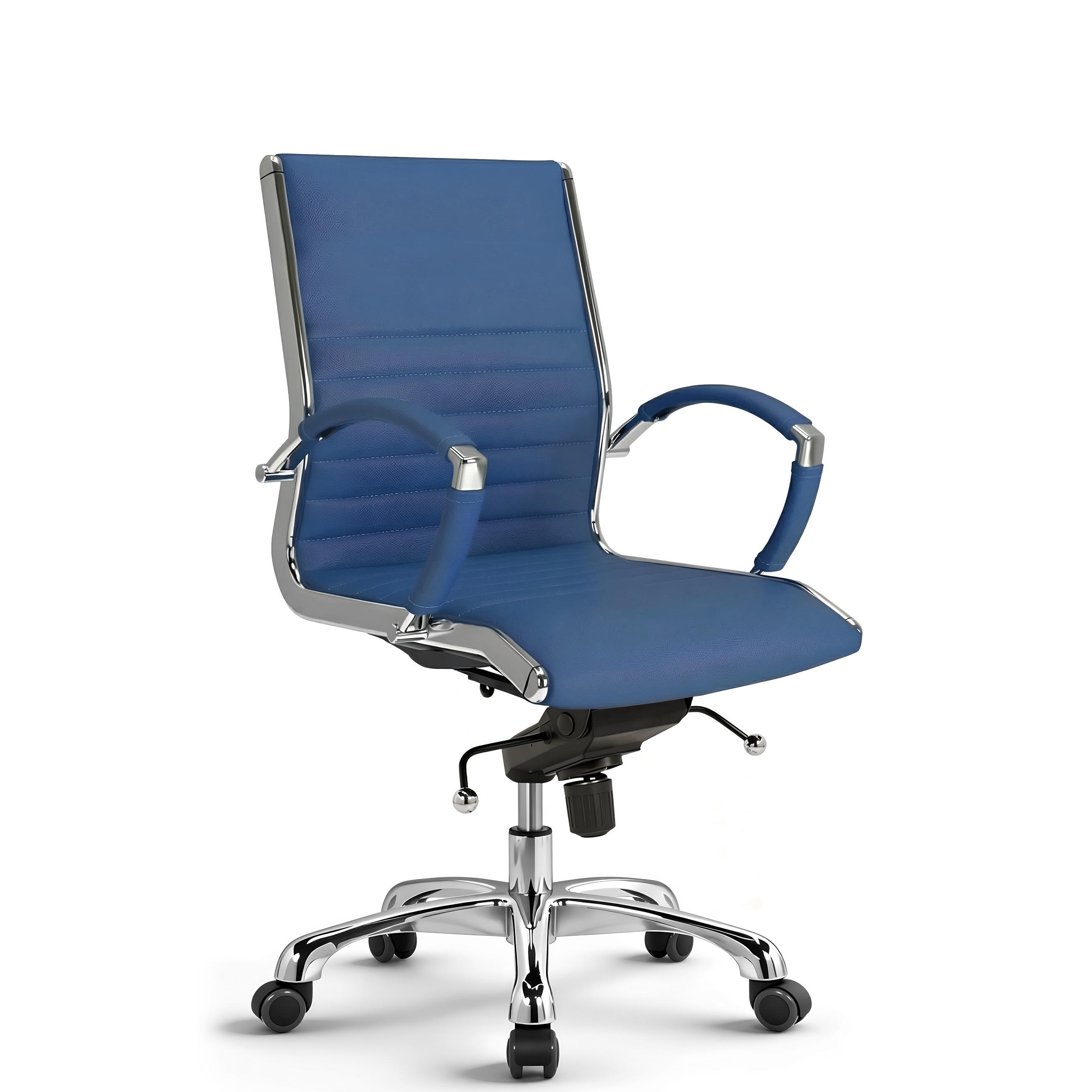 DREHSTUHL Montreal Echtleder Blau – ergonomisch, 150 kg belastbar, Sitzhöhe 52-64cm - Blau, Leder/Metall (60/106/60cm) - Versee
