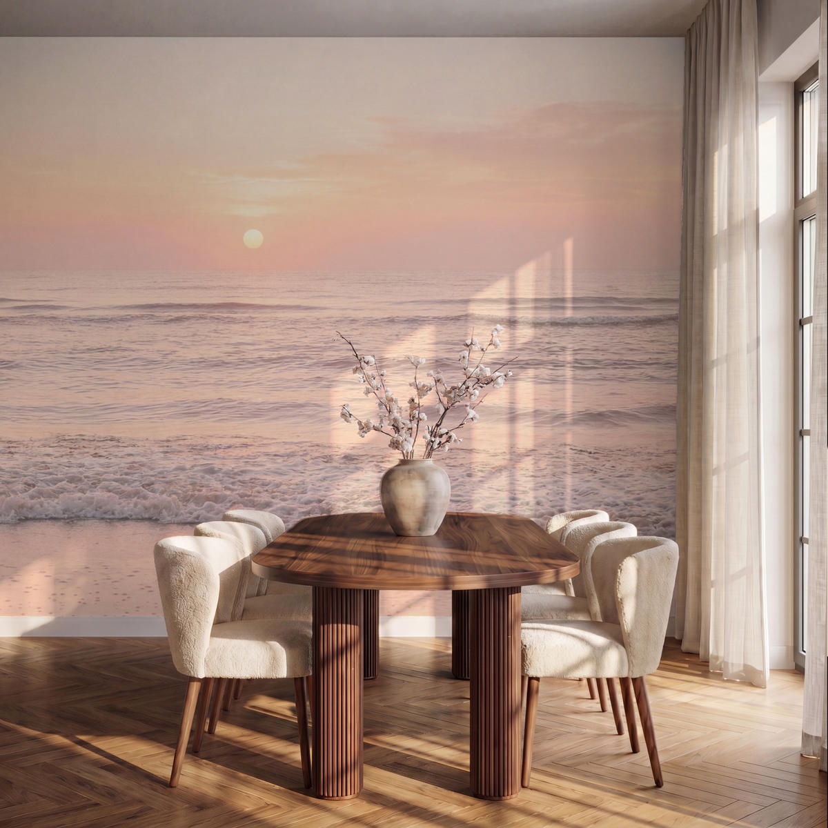 TAPETE - Sonne - Strand - Rosa - 350x300 cm - Hellrosa, Papier (350/300cm) - OnlyWow