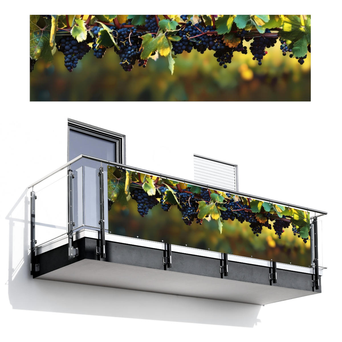 BALKON-SICHTSCHUTZ Trauben - Wein - Natur - Grün - Weinrot, Kunststoff (300/95cm) - MuchoWow