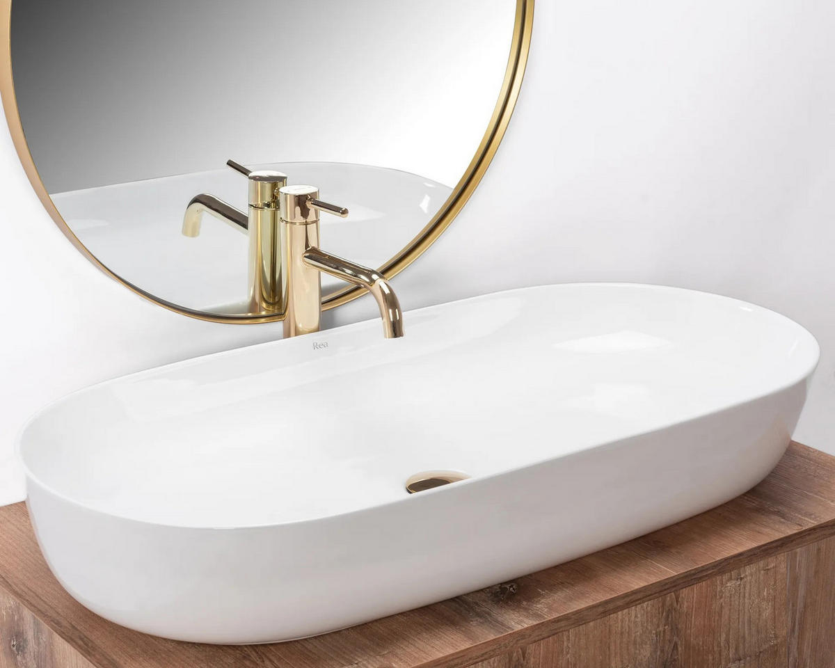 AUFSATZWASCHBECKEN Rea Cleo 81 White Rea - Weiß, Keramik (41/13.5/81cm) - REA