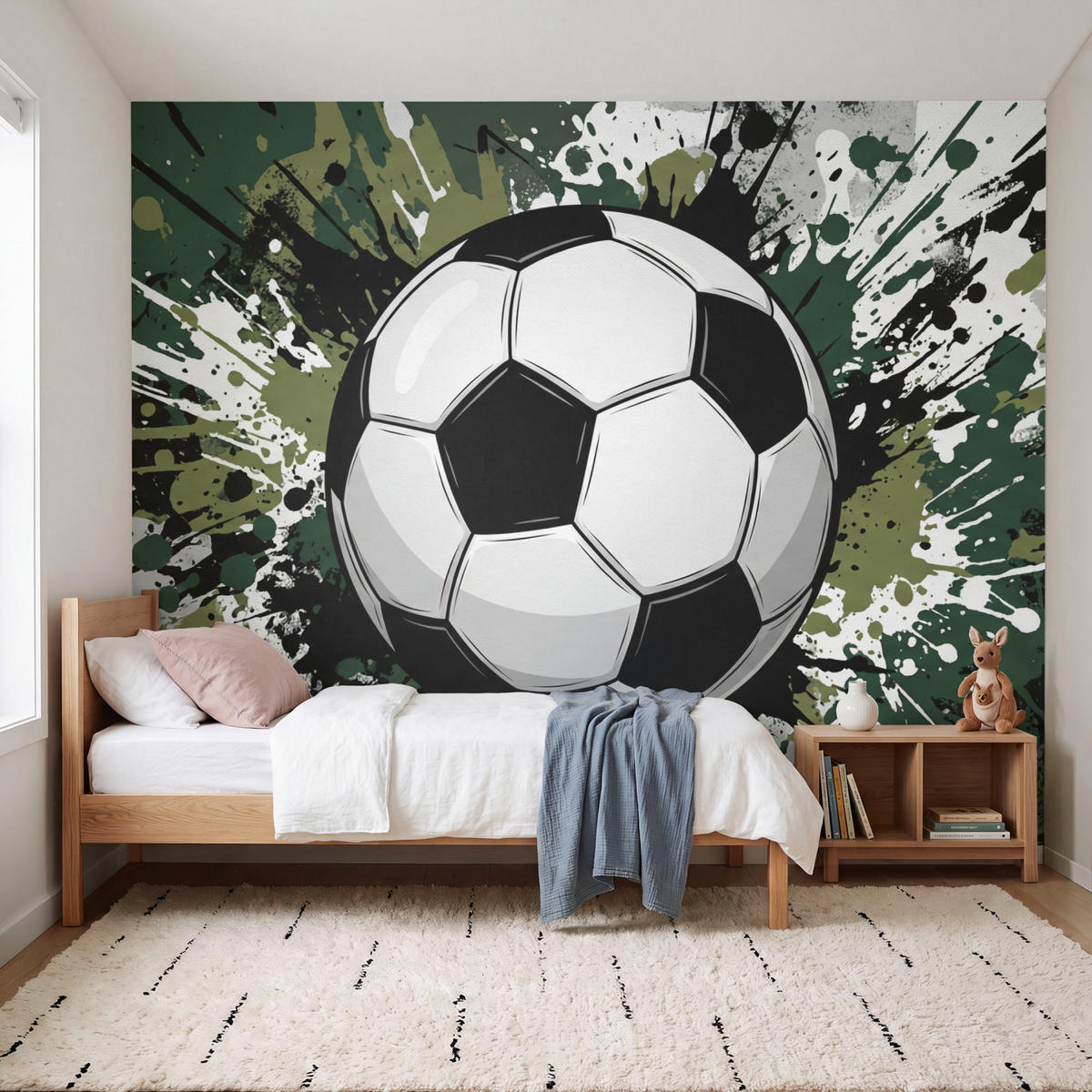 KINDERTAPETE - Fußball - Farbe - Spritzer - Grün - 300x240 cm - Dunkelgrün, Papier (300/240cm) - OnlyWow