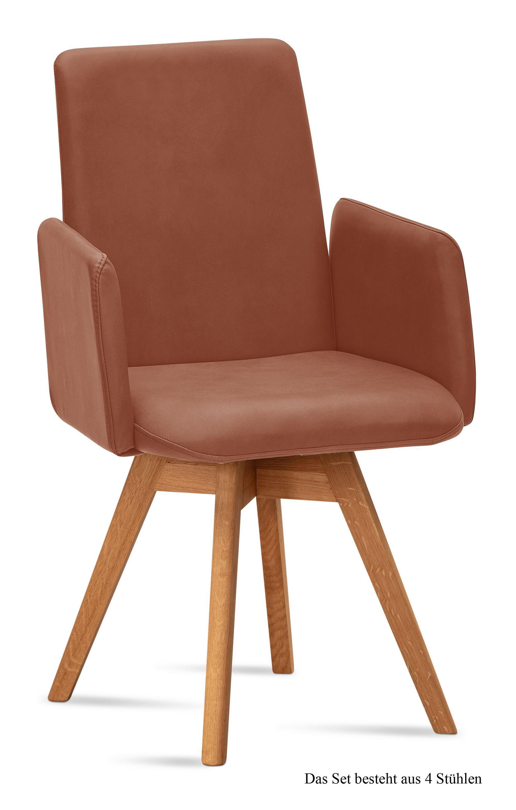 ARMLEHNSTUHL drehbar (4er-Set) Donny 52x92x60 Eiche geölt/Cognac - Cognac/Eichefarben, Kunststoff (60/92/52cm) - 58aufmkessel