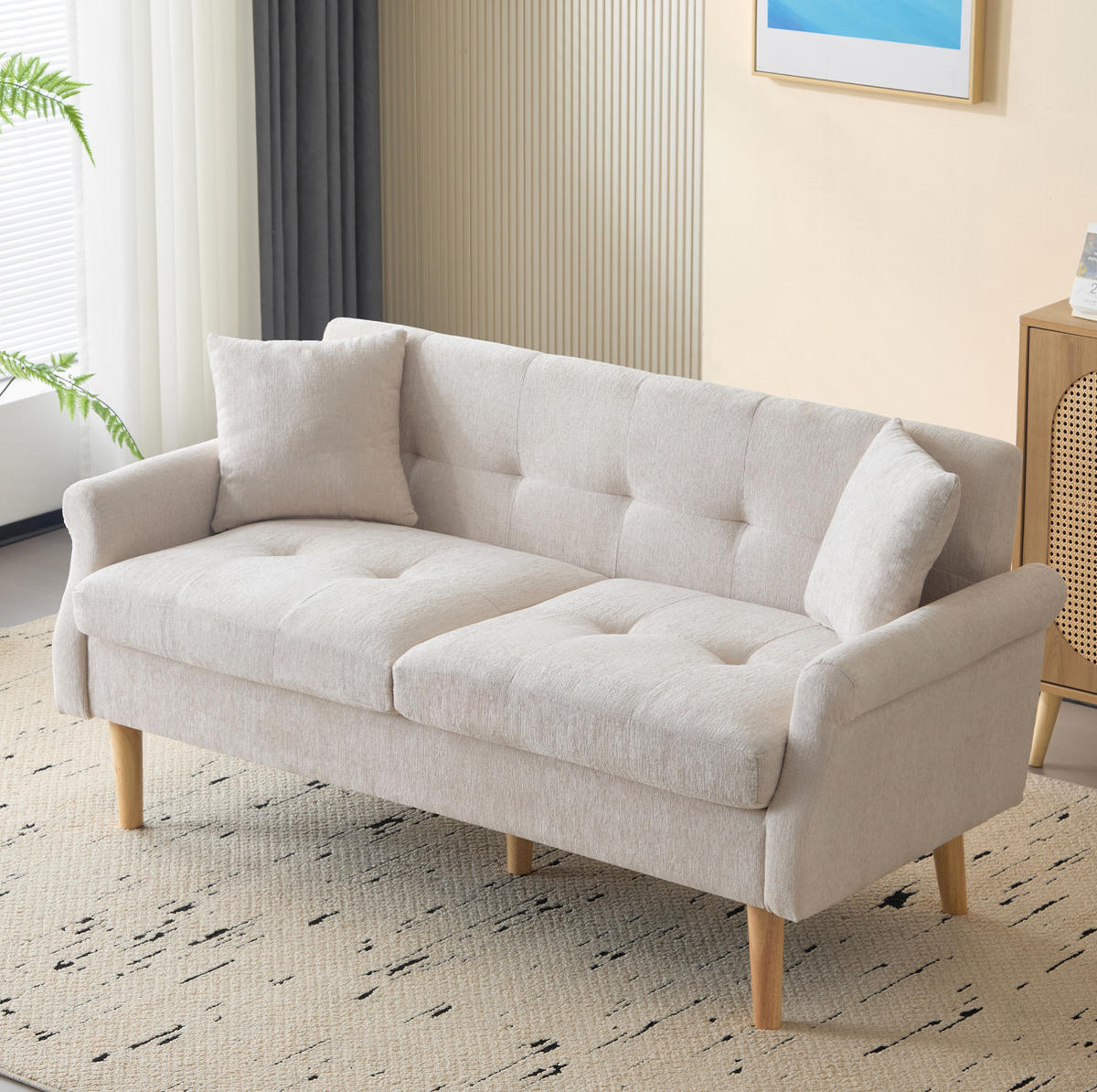 2-SITZER Sofa Chenille mit 15 cm Sitzkissen 162/74/77 cm Beige - Beige, Textil (77/162/74cm) - Redom