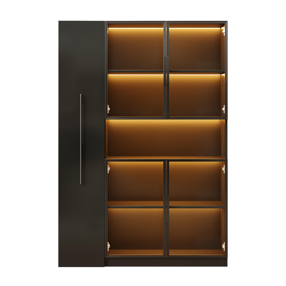 VITRINE 110cm Schwarz Glas LED Schubladen modern - Schwarz, Holzwerkstoff (110/160/35cm) - FLIEKS
