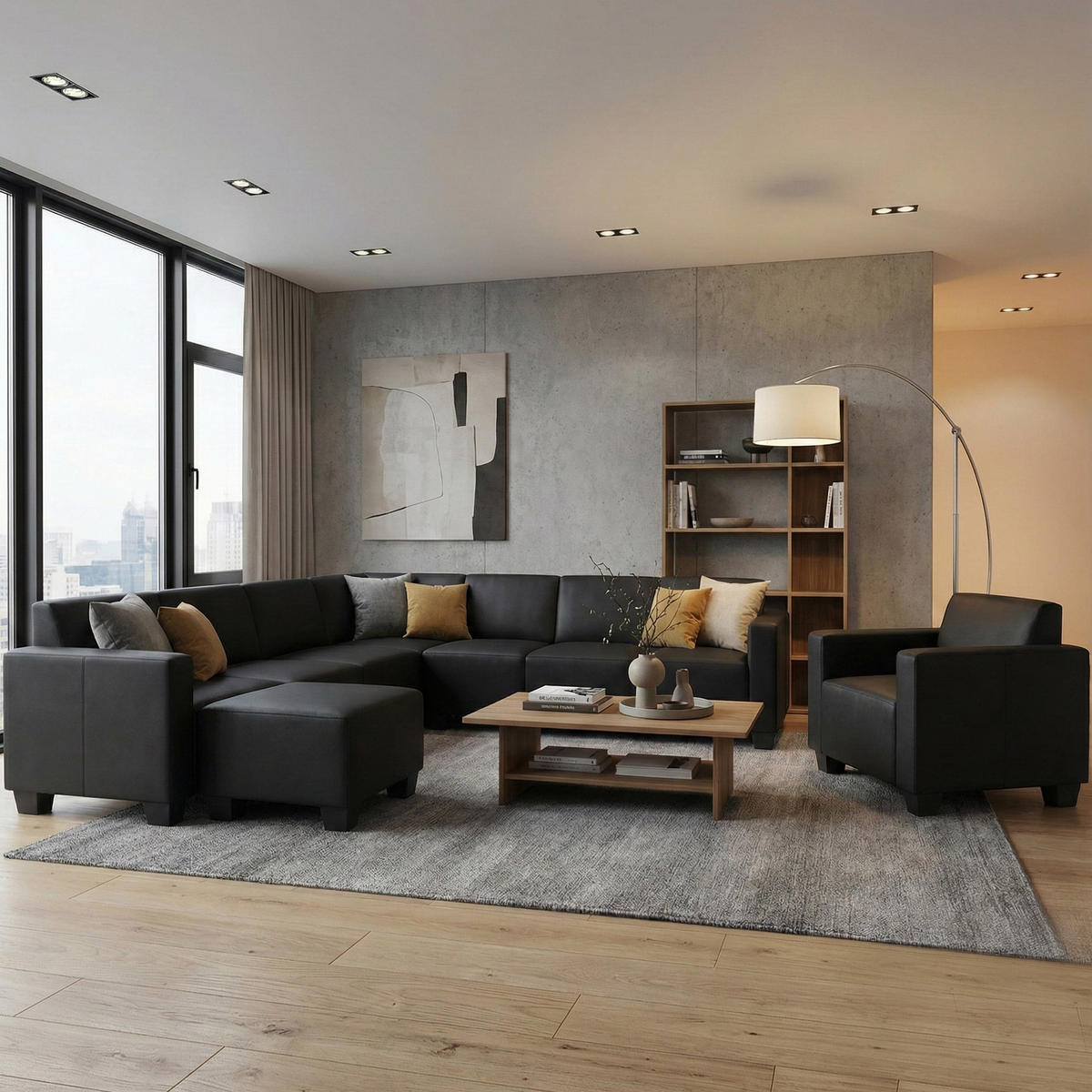 COUCH-GARNITUR Schwarz - Schwarz, Textil (288/76/216cm) - MCW