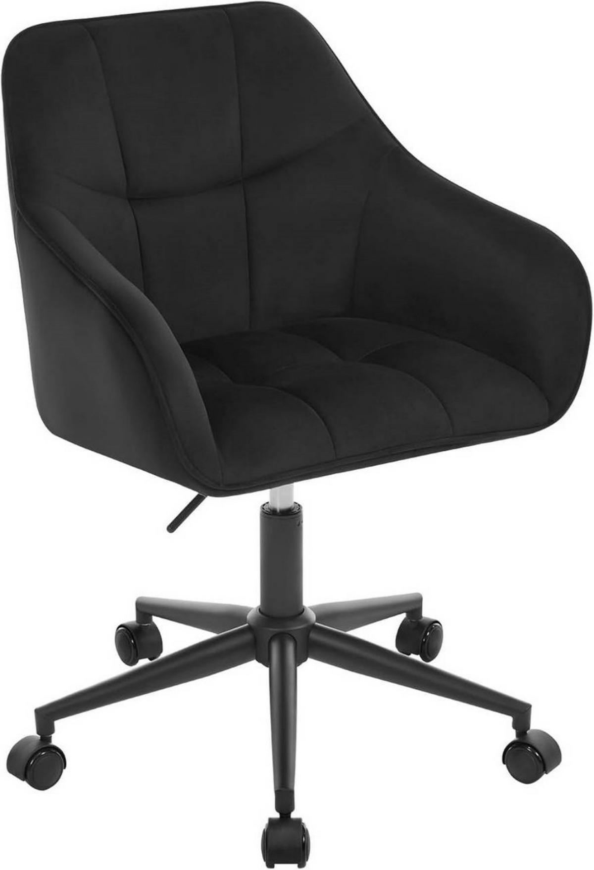 DREHSTUHL mit Armlehnen, höhenverstellbar, Samtsitz, Schwarz - Schwarz, Textil/Metall (56/81/61cm) - Woltu