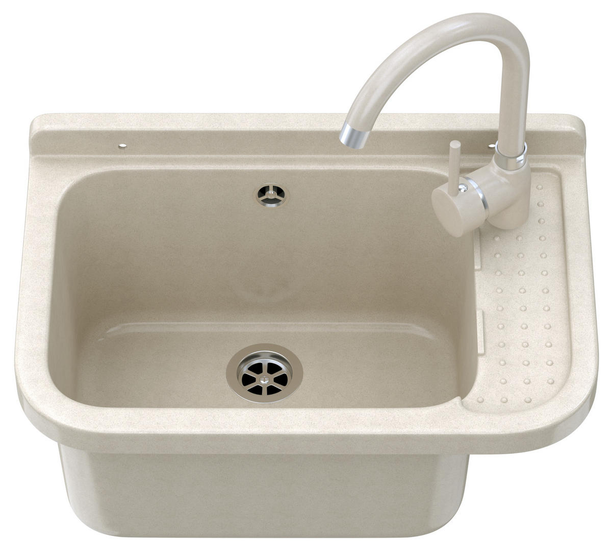SPÜLBECKEN Poli mit Batterie - Beige, Kunststoff (50/34/21cm) - Granitan