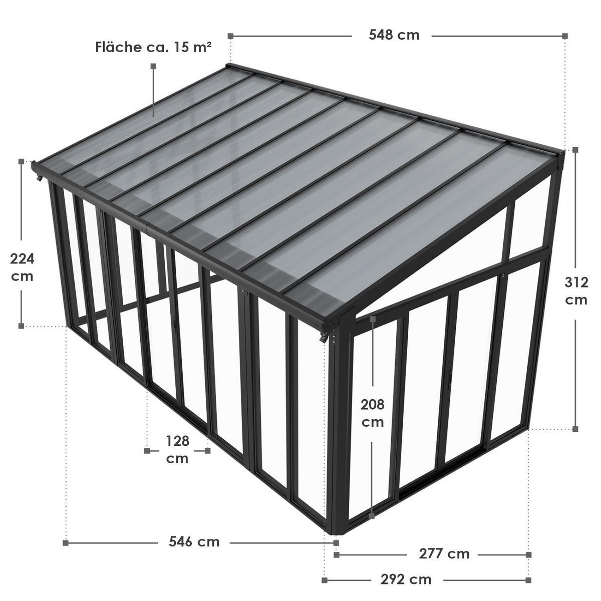 WINTERGARTEN 292 x 548 x 312 cm dunkelgrau - Dunkelgrau, Metall (552/312/290cm) - Juskys