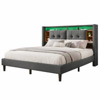 ČALOUNĚNÁ POSTEL 140/200 cm v šedé barvě s úložným čelem, LED a USB - šedá, kov/kompozitní dřevo (140/200cm) - CHICFURN
