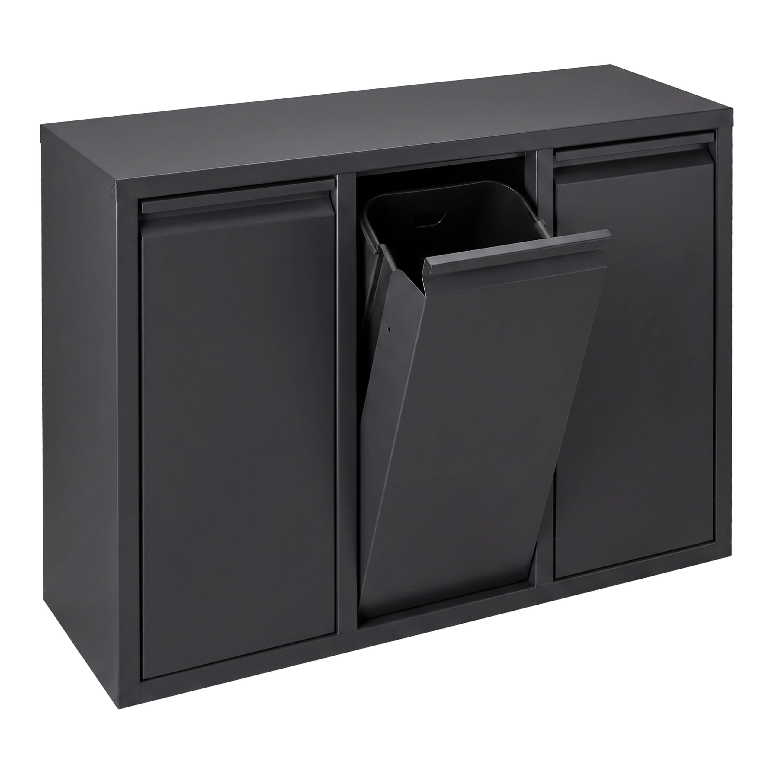MÜLLEIMER Schwarz 3-Fach kippbar - Schwarz, Kunststoff/Metall (65/49/25cm) - Relaxdays