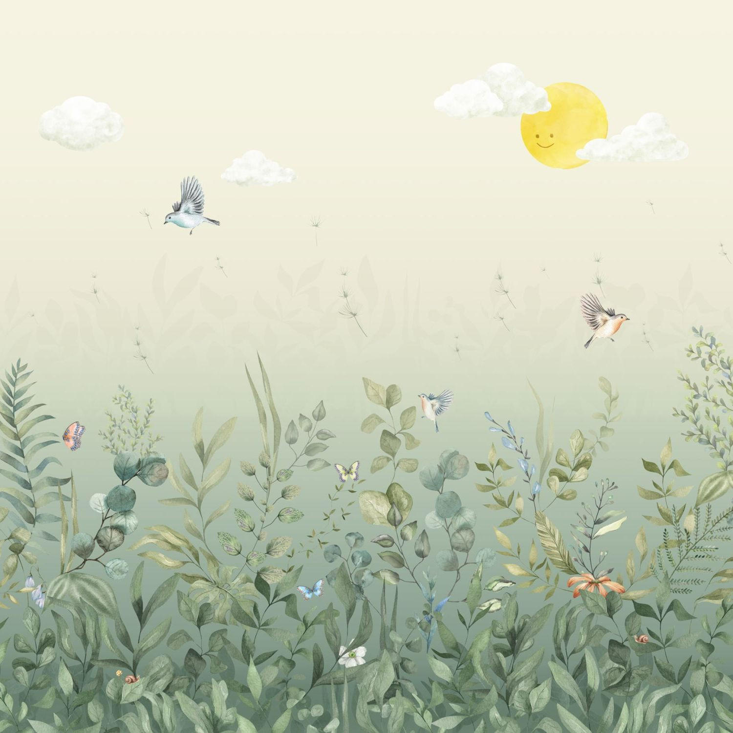 FOTOTAPETE Vögel in der freien Natur 318 x 275 cm - Grün, Papier (318/275cm) - Sanders & Sanders