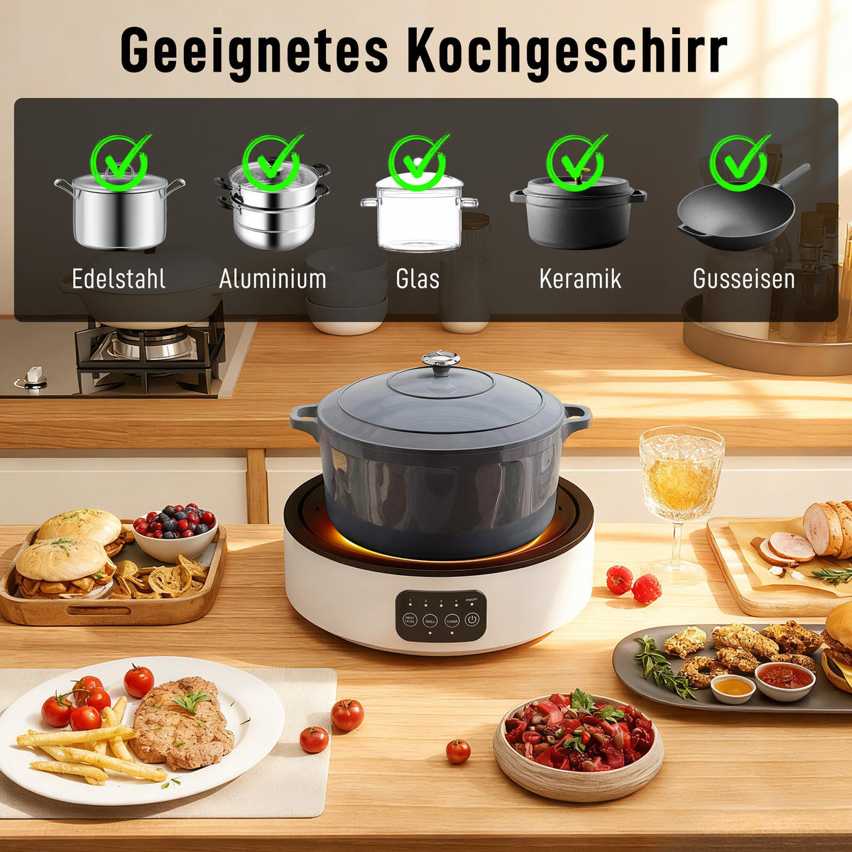 KERAMIKKOCHFELD DE-07930 2-in-1 mit Grill, 2000W Weiß - Weiß, Metall (34/10/36cm) - ComfortXL