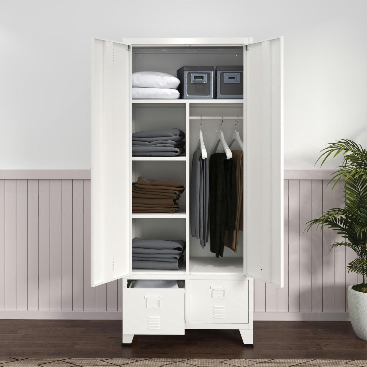KLEIDERSCHRANK Hankasalmi - Weiß, Metall (90/180/40cm) - [en.casa]