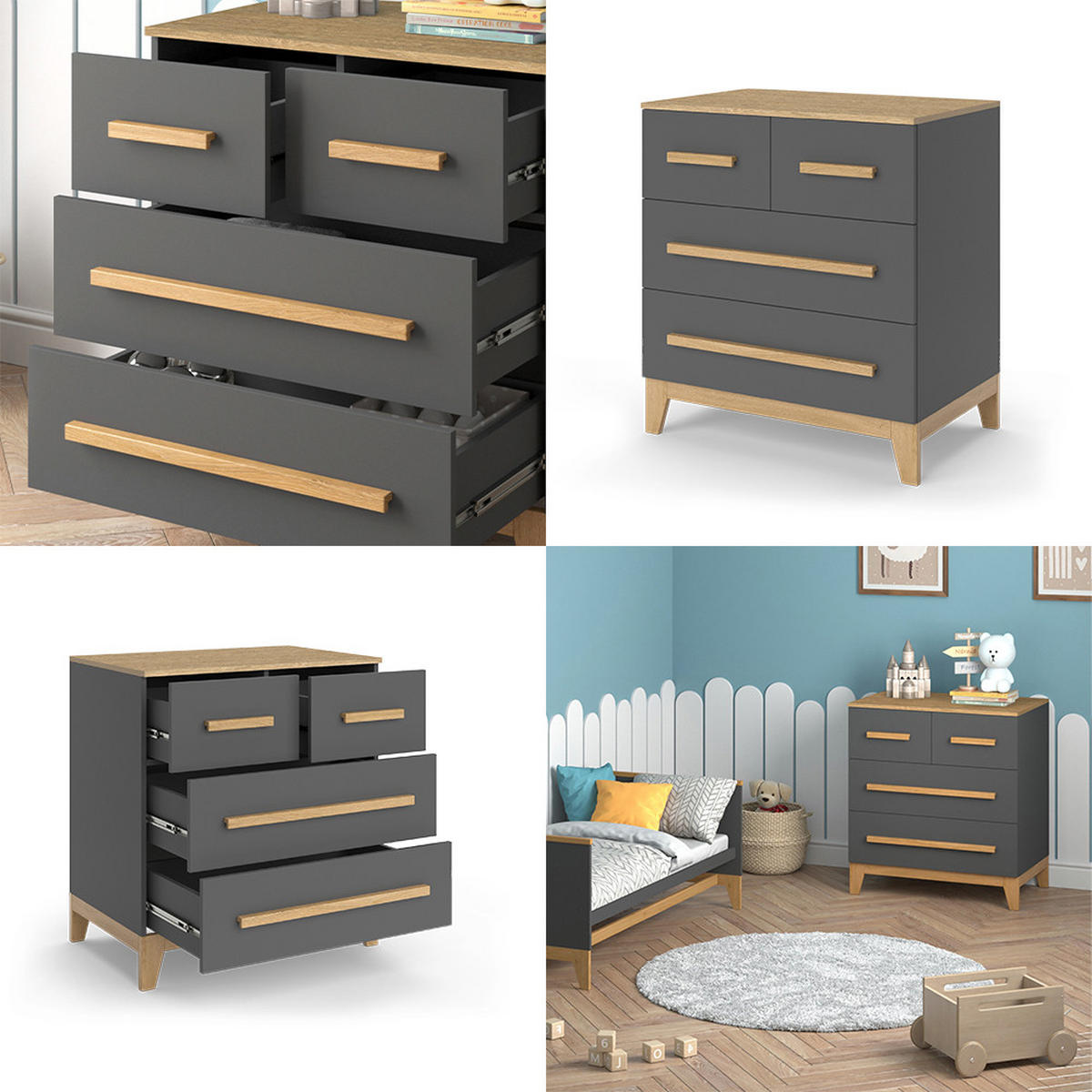 KOMMODE Malia Grau/Eiche 80 x 88 cm mit 4 Schubladen - Eichefarben/Grau, Holzwerkstoff (80/88/53.4cm) - VitaliSpa