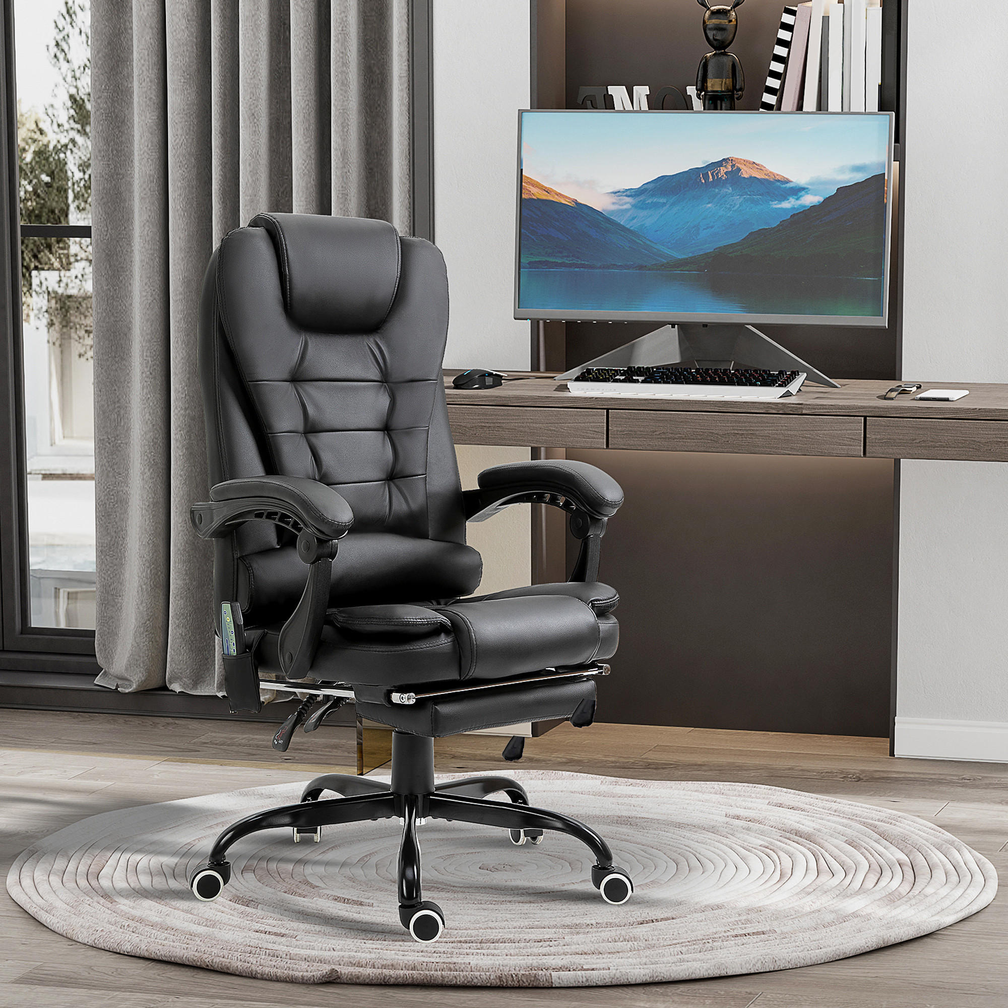 BÜROSTUHL mit Massagefunktion, Schwarz - Schwarz, Leder (79/121/67cm) - Vinsetto
