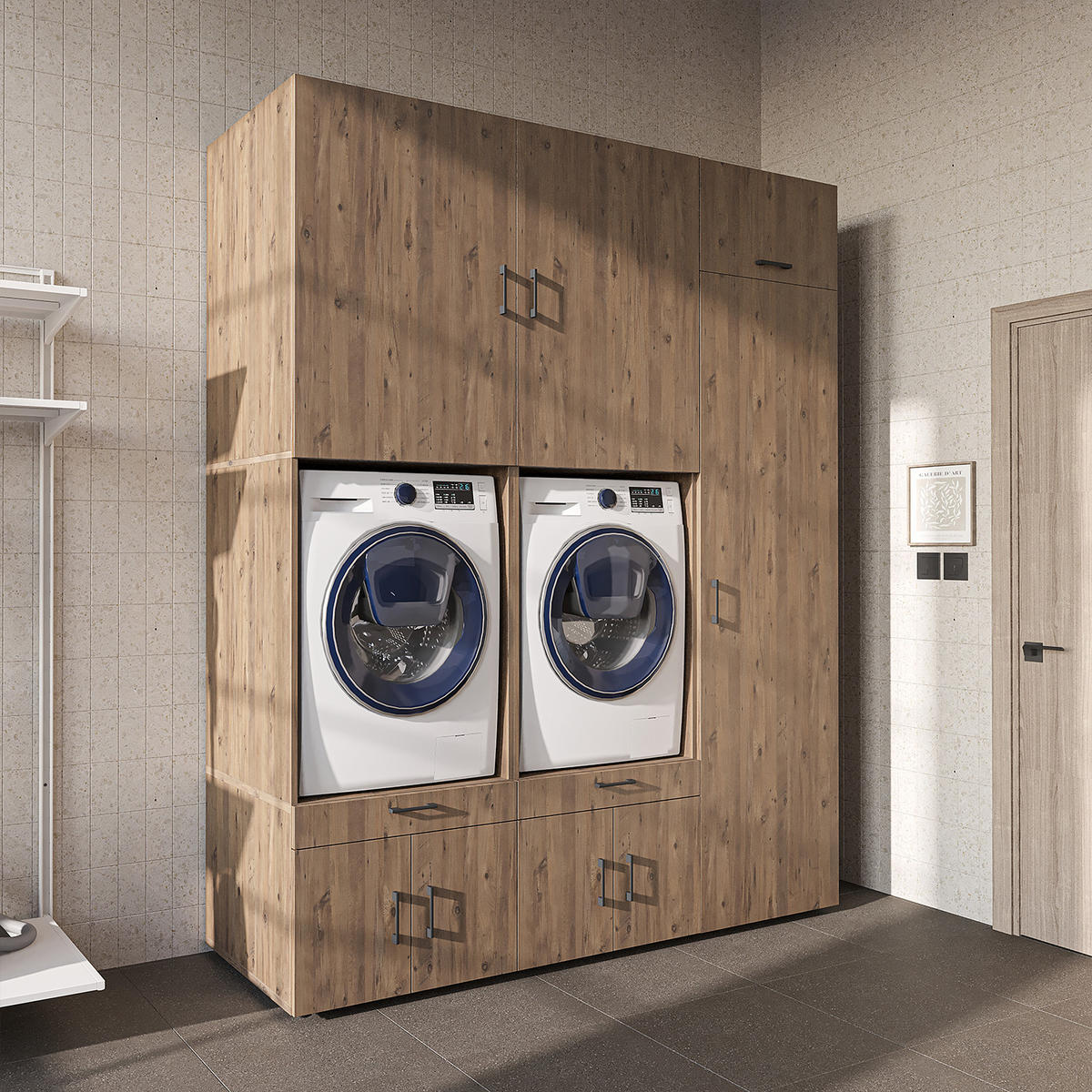 WASCHMASCHINENSCHRANK Serie 3 194cm Breit, 240cm Hoch - Eichefarben, Holzwerkstoff (194/240/67cm)