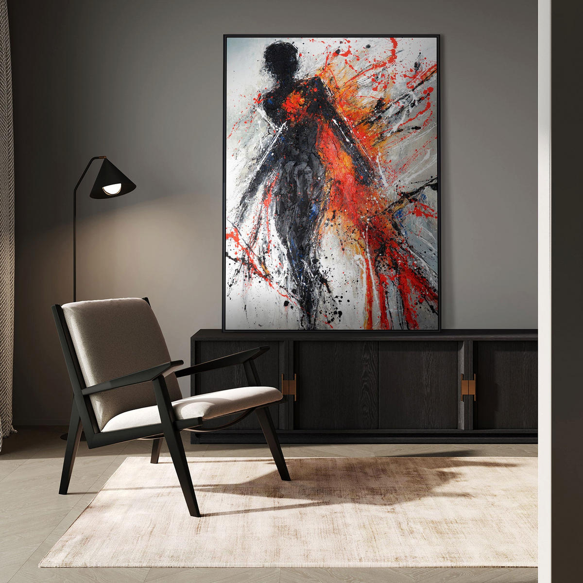 GEMÄLDE Flammende Anmut Schattenfugenrahmen Schwarz 120x80 cm - Schwarz, Holz (120/80cm) - YS-art gallery