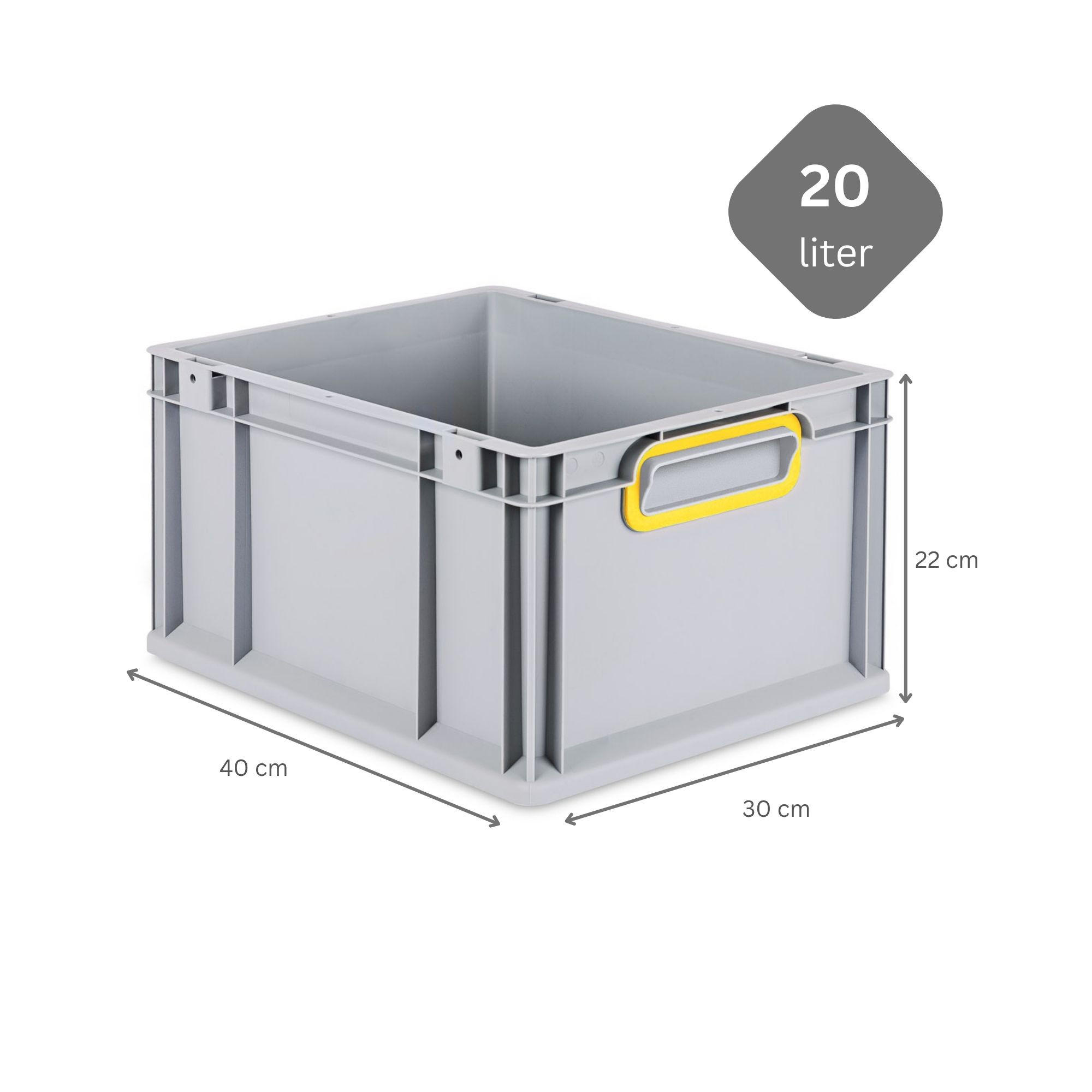 EUROBOX 8x Nextgen Color 22x30x40cm 20 Liter Griffe Gelb Geschlossen - Gelb, Kunststoff (30/22/40cm) - PROREGAL